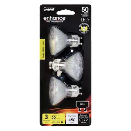 Feit Electric Feit Enhance MR16 GU10 LED Bulb Bright White 50 Watt Equivalence 3 pk MR16FG500930CA3
